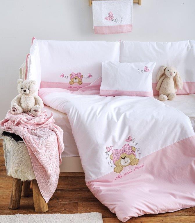 Σετ Κούνιας 3τμχ Βαμβακερά My Good Friend Pink Sb home (Ύφασμα: Βαμβάκι 100%, Χρώμα: Ροζ) – Sb home – 5206864055919