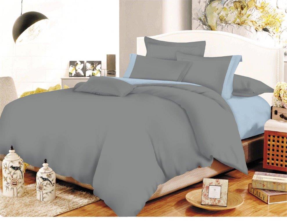 Σετ Σεντόνια Polycotton Μονά 160×240εκ. Με Φάσα Grey-Baby Blue Με Λάστιχο (Ύφασμα: 50%Cotton-50%Polyester, Χρώμα: Γκρι) – KOMVOS HOME – 7000009-25F