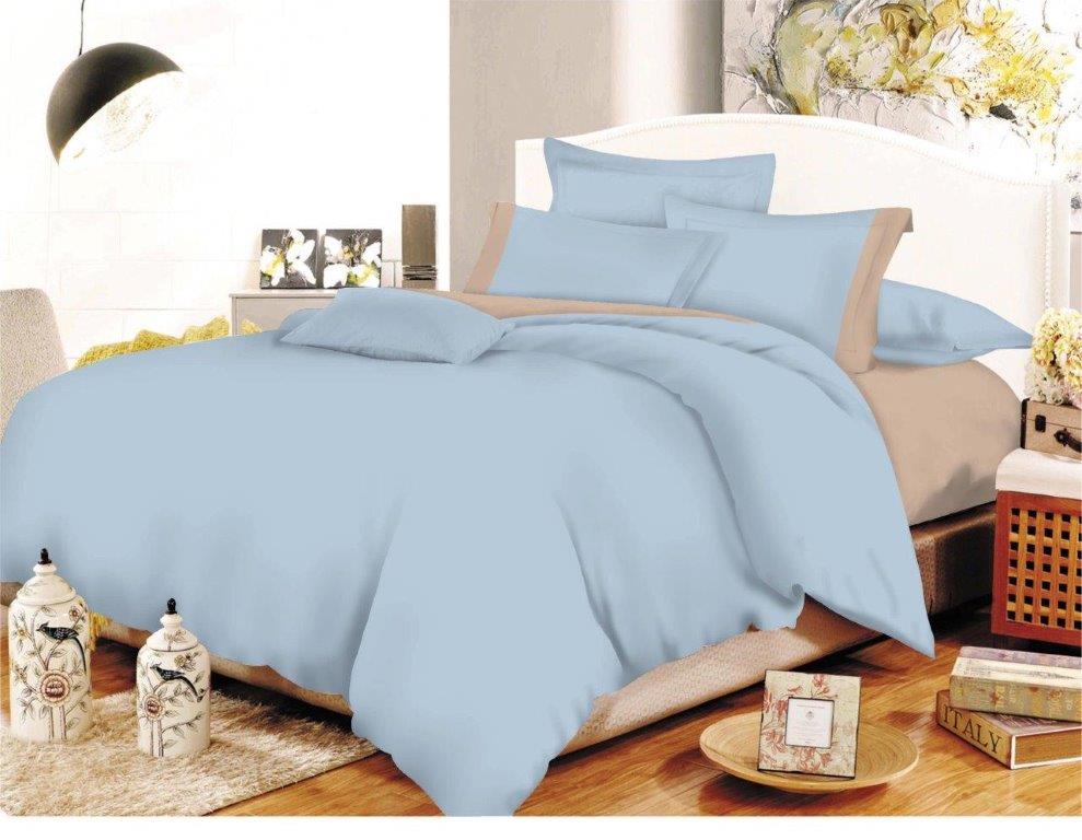 Σετ Σεντόνια Polycotton Μονά 160×240εκ. Με Φάσα Baby Blue-Beige Με Λάστιχο (Ύφασμα: 50%Cotton-50%Polyester, Χρώμα: Γαλάζιο ) – KOMVOS HOME – 7000009-28F