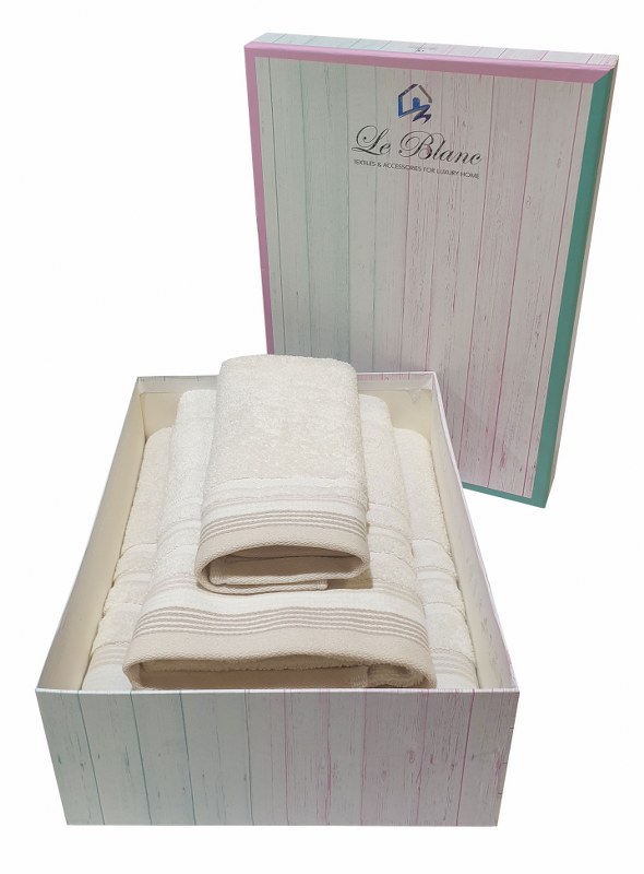 Σετ Πετσέτες 3τμχ Βαμβακερές Σε Κουτί Le Blanc Satin Stripe Sand (Ύφασμα: Βαμβάκι 100%, Χρώμα: Κρεμ) – Le Blanc – 7005936-1
