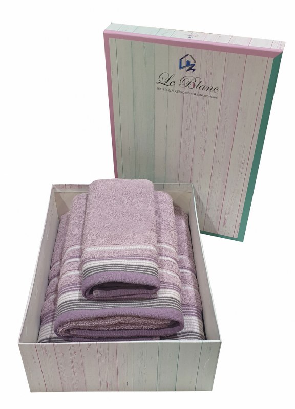 Σετ Πετσέτες 3τμχ Βαμβακερές Σε Κουτί Le Blanc Satin Stripe Lilac (Ύφασμα: Βαμβάκι 100%, Χρώμα: Λιλά) – Le Blanc – 7005936-2