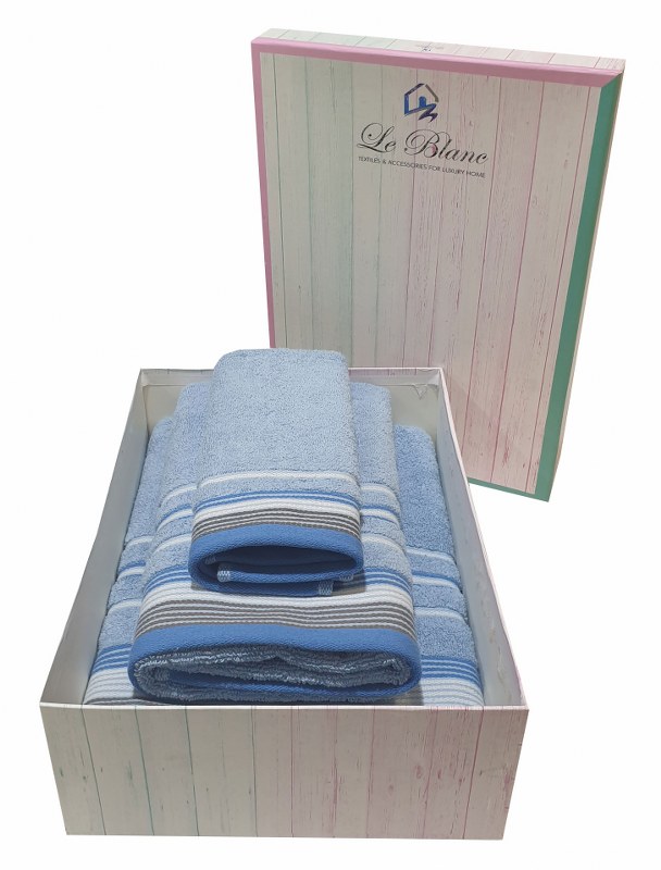 Σετ Πετσέτες 3τμχ Βαμβακερές Σε Κουτί Le Blanc Satin Stripe Light Blue (Ύφασμα: Βαμβάκι 100%, Χρώμα: Γαλάζιο ) – Le Blanc – 7005936-5