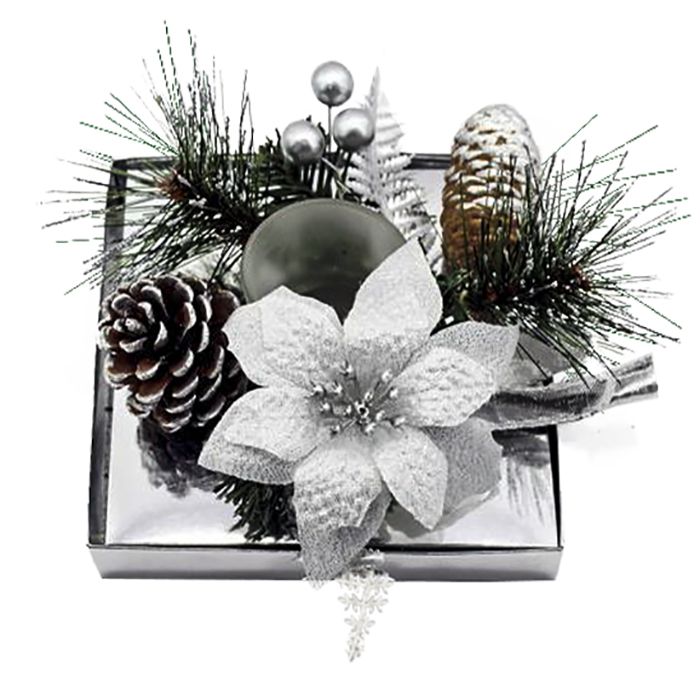 Κηροπήγιο Με Κλωνάρια 9×15εκ. Xmasfest 93-1247 Silver (Χρώμα: Ασημί ) – Xmas fest – 93-1247-silver