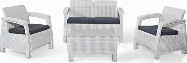 Σετ Κήπου 4τμχ Wicker Keter Corfu Set White (Υλικό: Πολυπροπυλένιο, Χρώμα: Λευκό) – keter – corfu-set-white