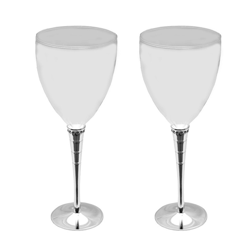 Ποτήρι Κρασιού Σετ 2τμχ Γυάλινο Γραμμωτό-Στρας ESPIEL PET112 (Υλικό: Γυαλί, Χρώμα: Ασημί ) - ESPIEL - PET112 49026