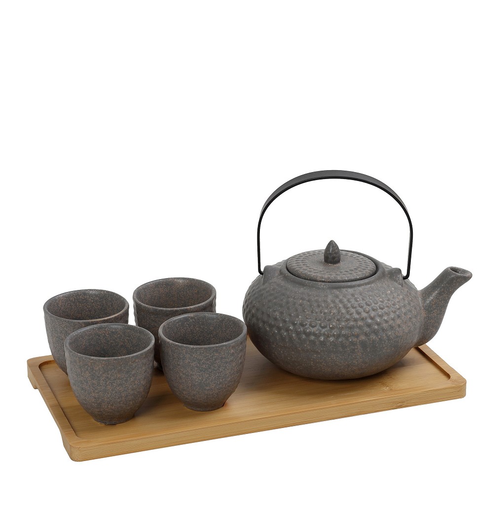 Σετ Τσαγιού Με Σίτα Stoneware Ritual ESPIEL 1×750/4x100ml Με Δίσκο Μπαμπού Γκρι SPI118 (Υλικό: Bamboo, Χρώμα: Γκρι) – ESPIEL – SPI118