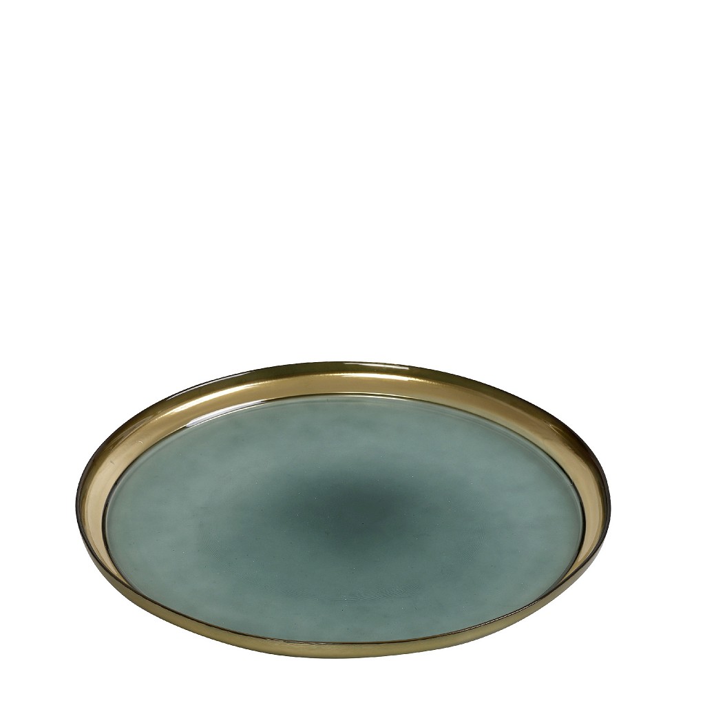 Διακοσμητική Πιατέλα Γυάλινη Πράσινη-Χρυσή Leona ESPIEL 28×2εκ. AD4908 (Υλικό: Γυαλί, Χρώμα: Πράσινο ) – ESPIEL – AD4908